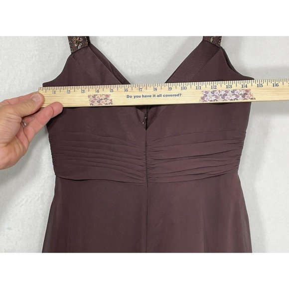 DAVIDS BRIDAL BROWN CHIFFON SZ 4 SLEEVELESS - Picture 6 of 9